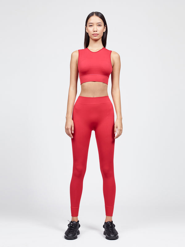 bare back sport bra with flow legging set crimson