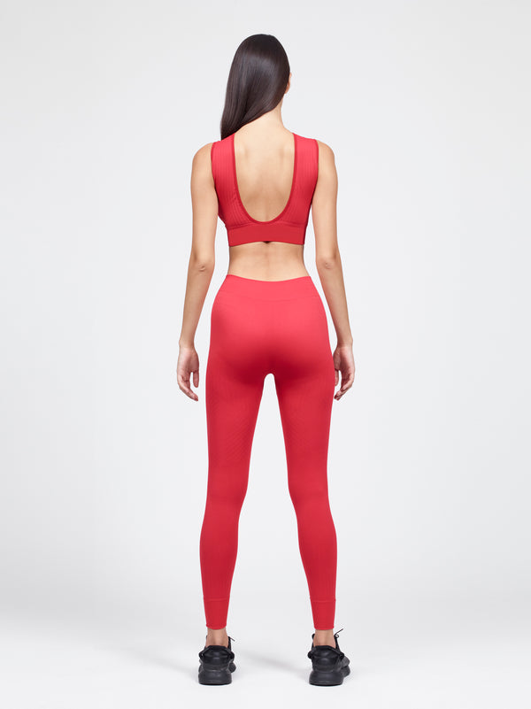 bare back sport bra with flow legging set crimson